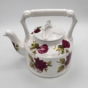 Vintage Arthur Wood Ceramic Teapot 6466 "Berry Wine" Roses and Ivy Pattern